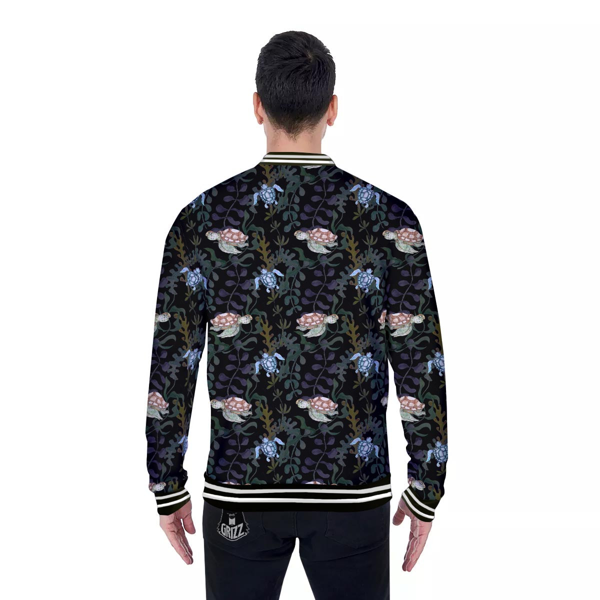 Painting Sea Turtle Print Pattern Baseball Jacket-grizzshop