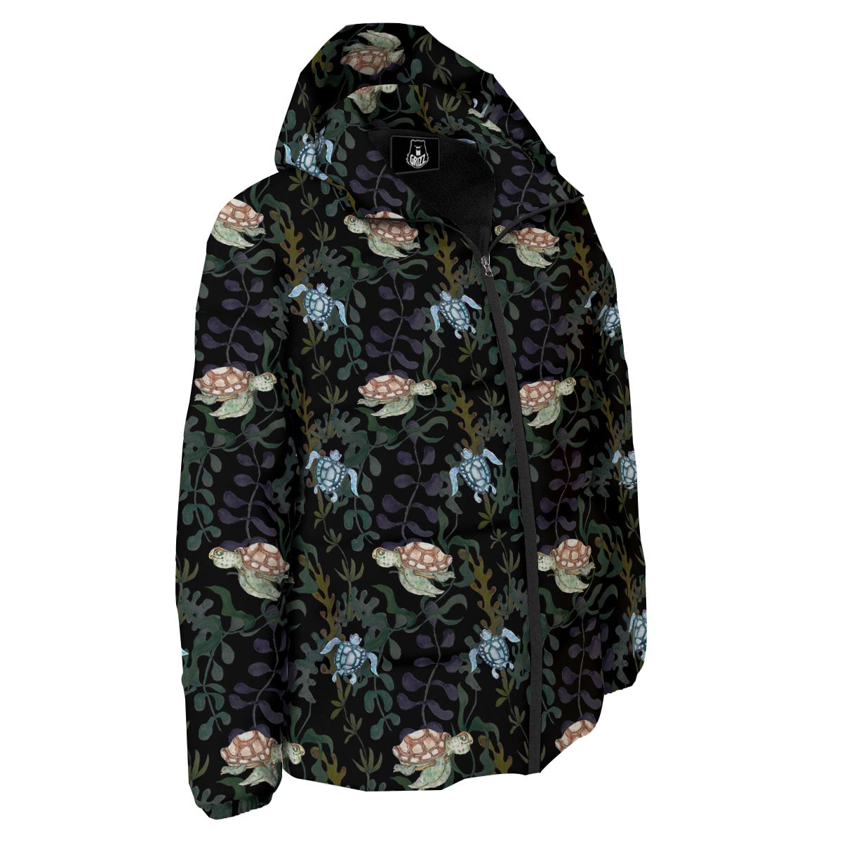 Painting Sea Turtle Print Pattern Down Jacket-grizzshop