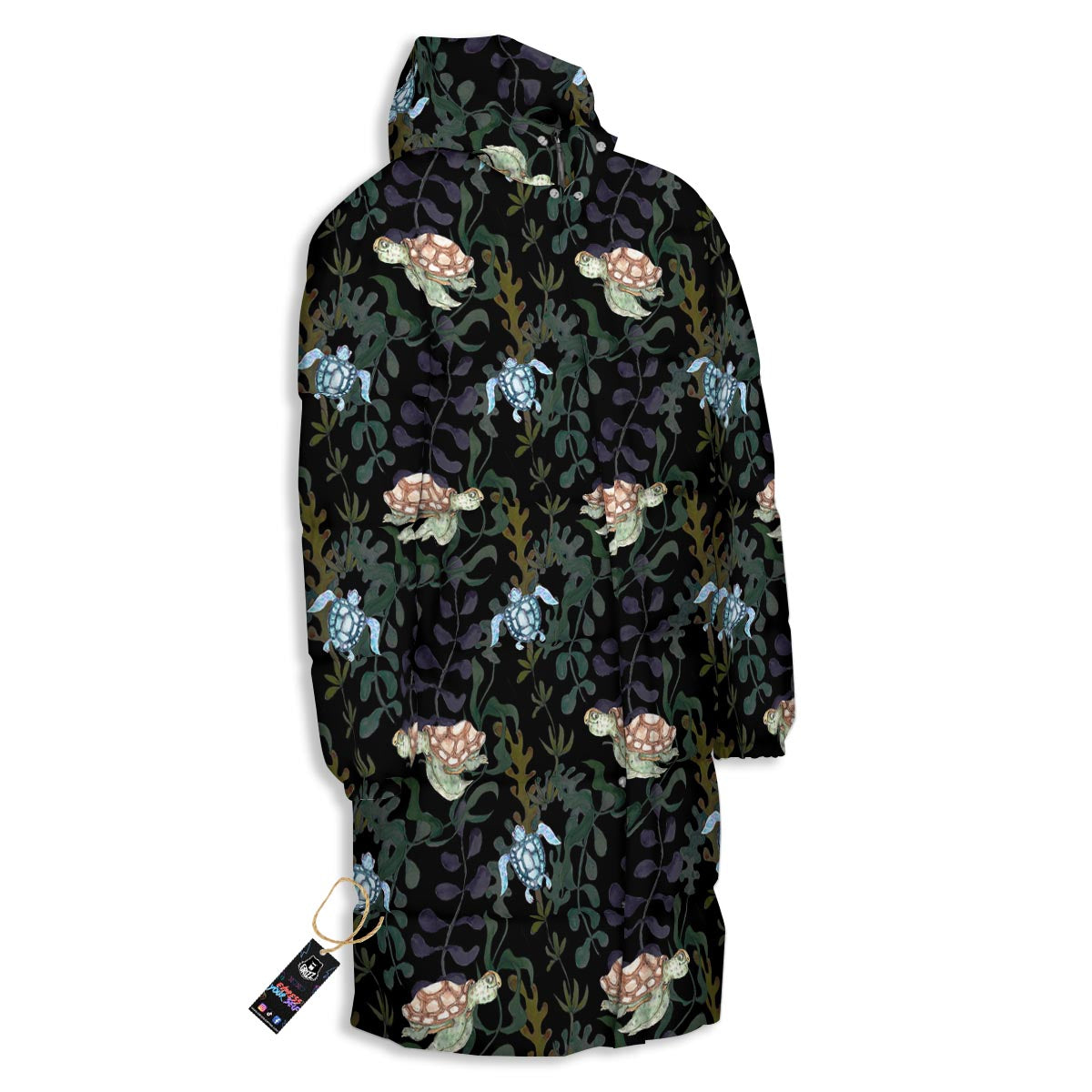 Painting Sea Turtle Print Pattern Long Down Jacket-grizzshop