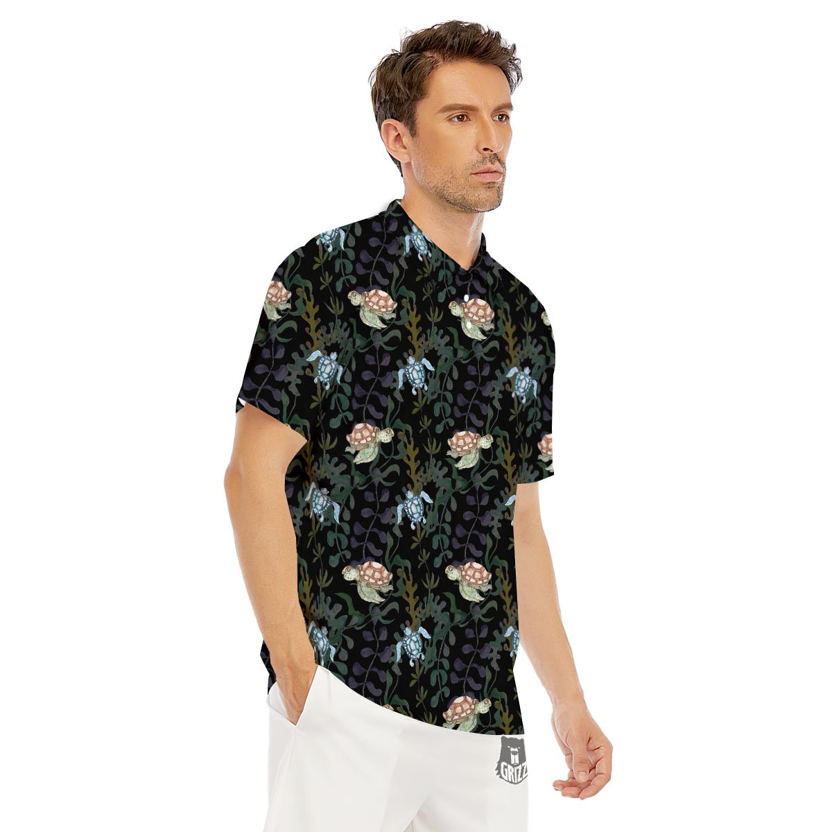 Painting Sea Turtle Print Pattern Men's Golf Shirts-grizzshop
