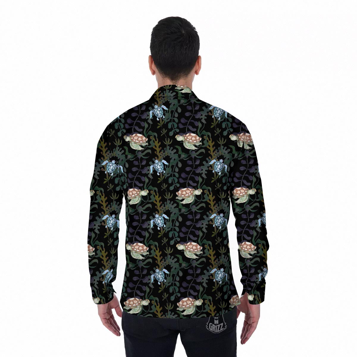 Painting Sea Turtle Print Pattern Men's Long Sleeve Shirts-grizzshop