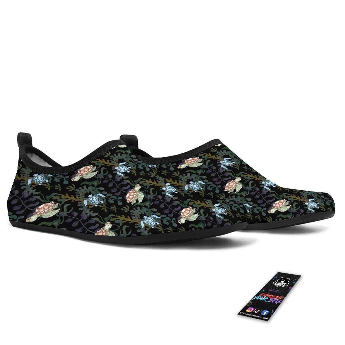 Painting Sea Turtle Print Pattern Water Shoes-grizzshop
