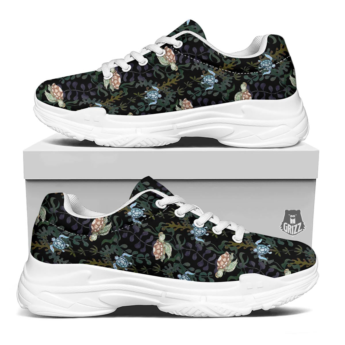 Painting Sea Turtle Print Pattern White Chunky Shoes-grizzshop