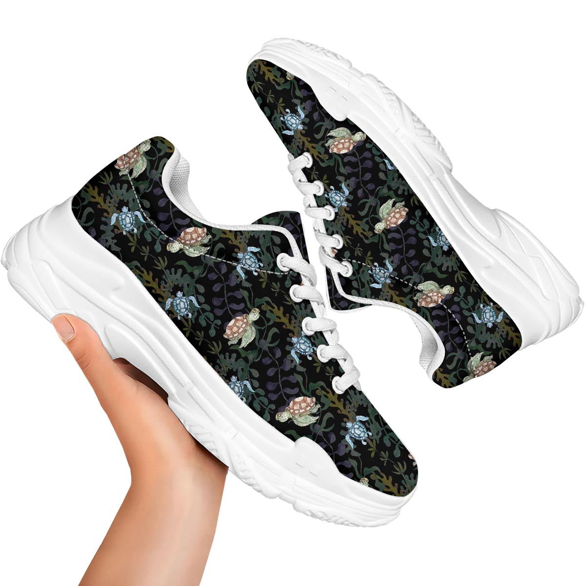 Painting Sea Turtle Print Pattern White Chunky Shoes-grizzshop