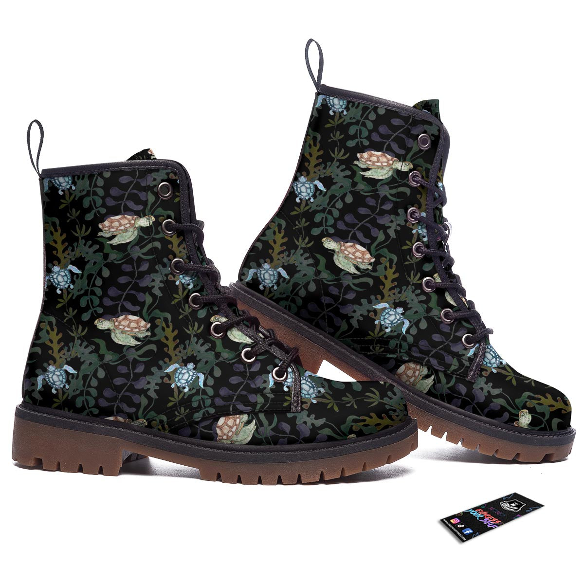 Painting Sea Turtle Print Pattern Work Boots-grizzshop