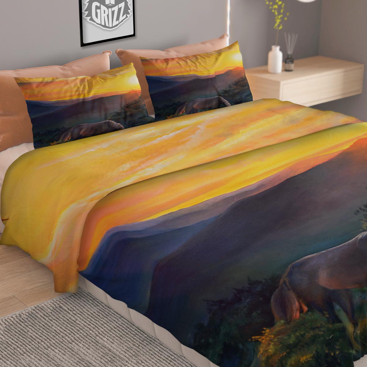 Painting Sunset Horse Print Duvet Cover Bedding Set