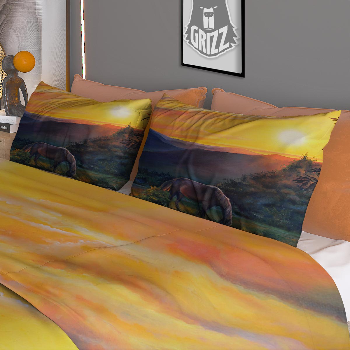 Painting Sunset Horse Print Duvet Cover Bedding Set