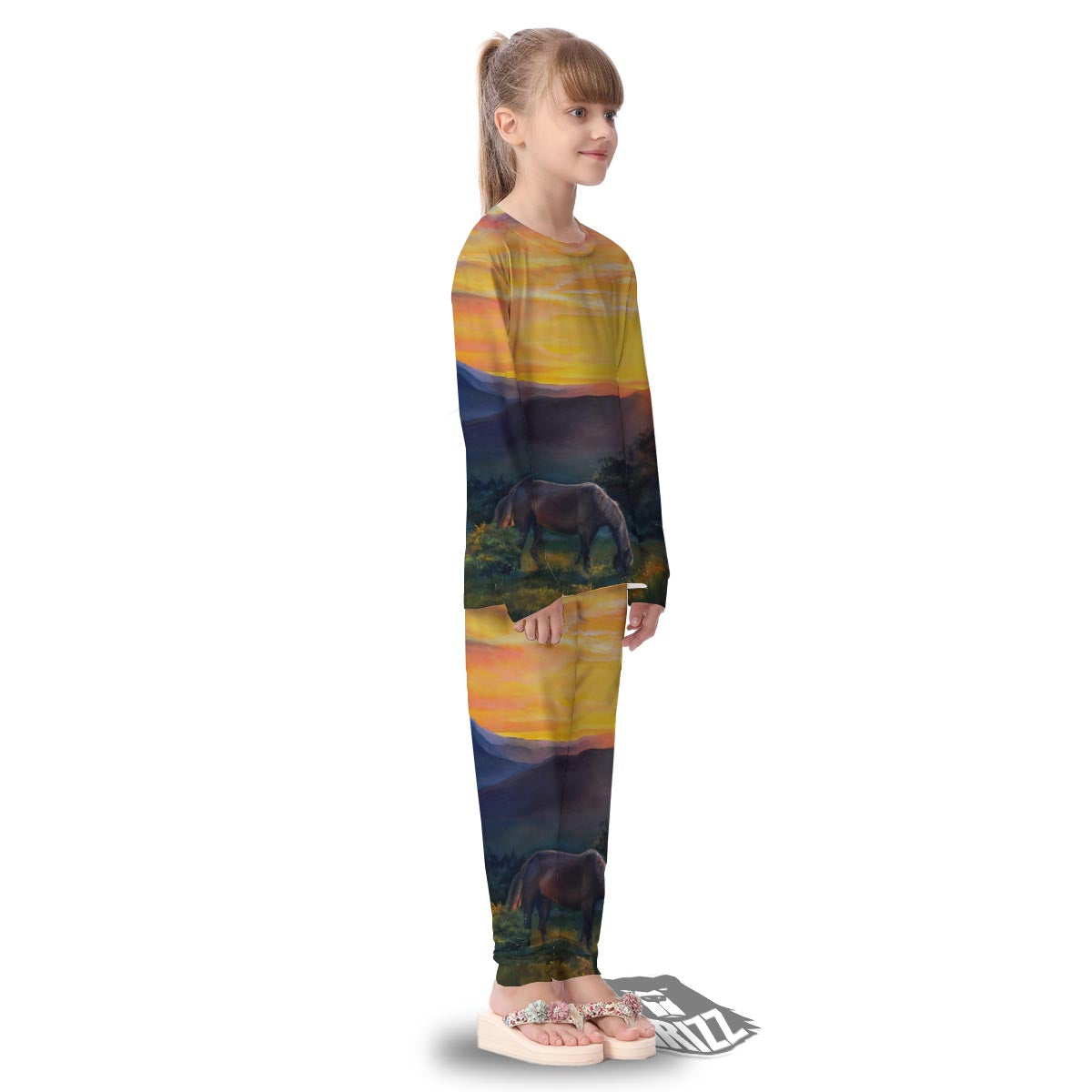 Painting Sunset Horse Print Kid's Pajamas-grizzshop