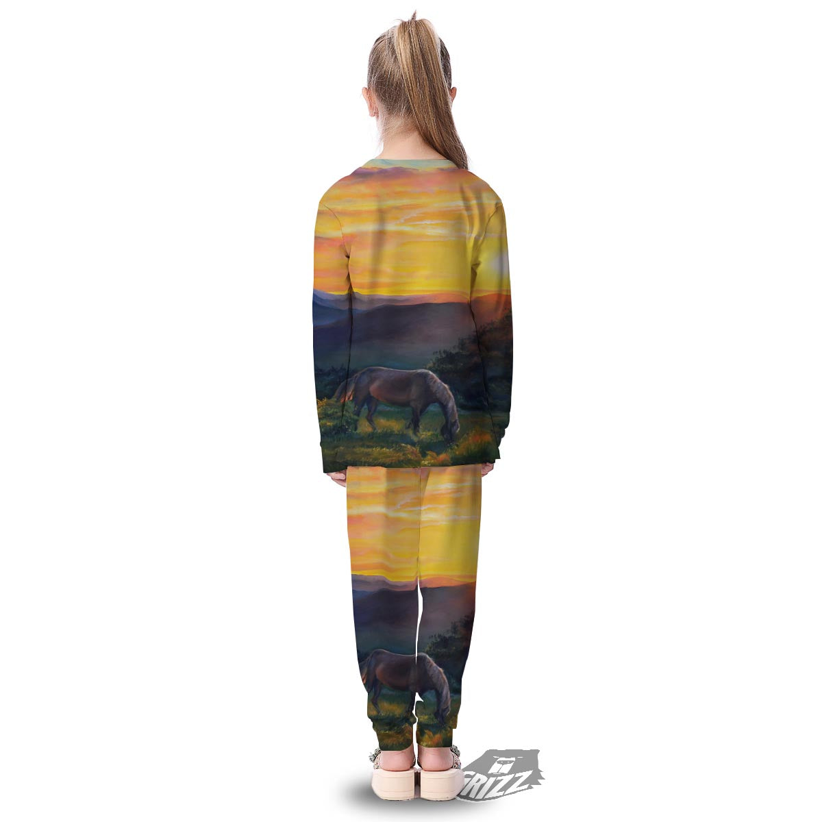 Painting Sunset Horse Print Kid's Pajamas-grizzshop