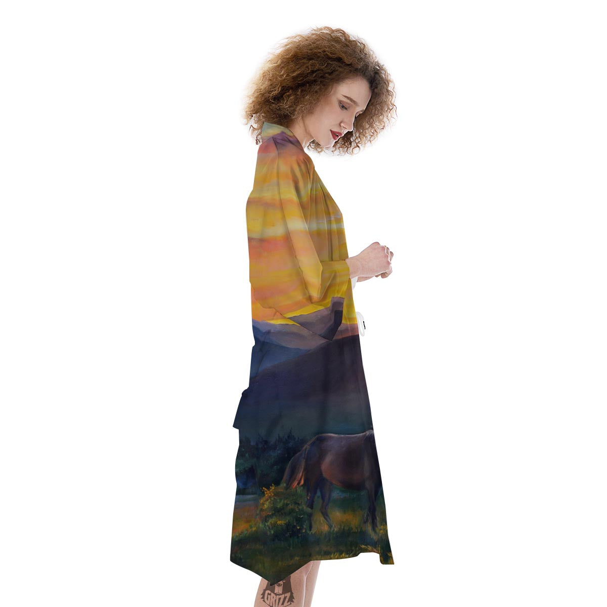 Painting Sunset Horse Print Kimono-grizzshop