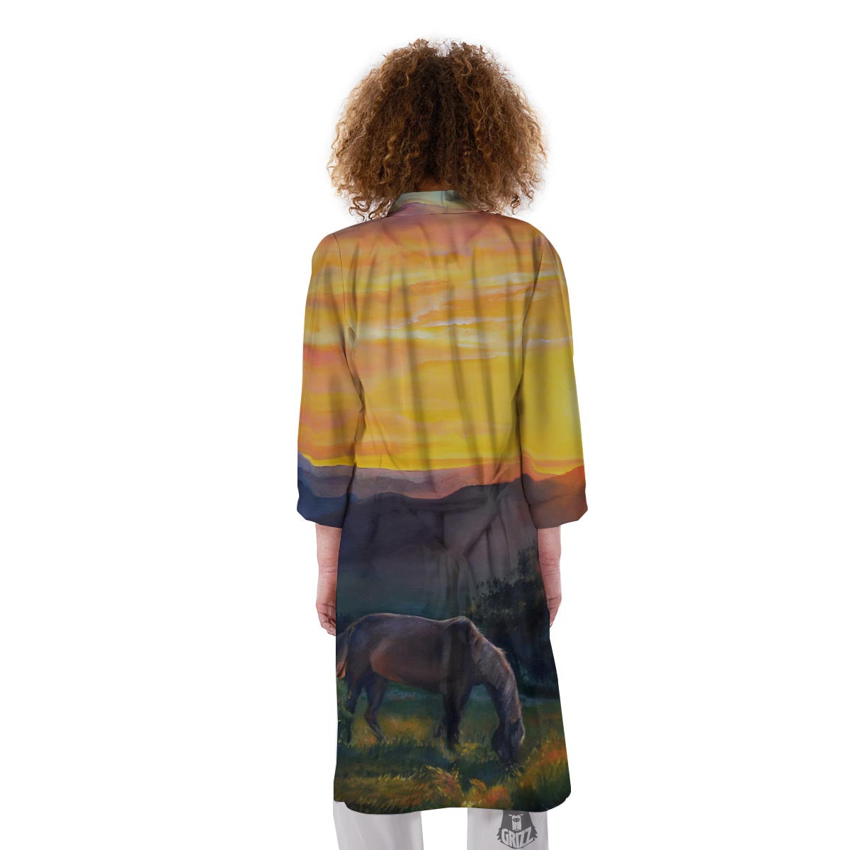 Painting Sunset Horse Print Kimono-grizzshop