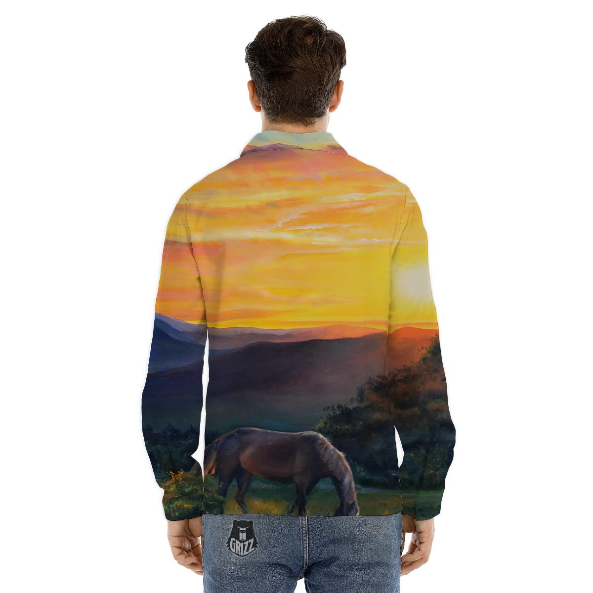 Painting Sunset Horse Print Men's Dress Shirts-grizzshop