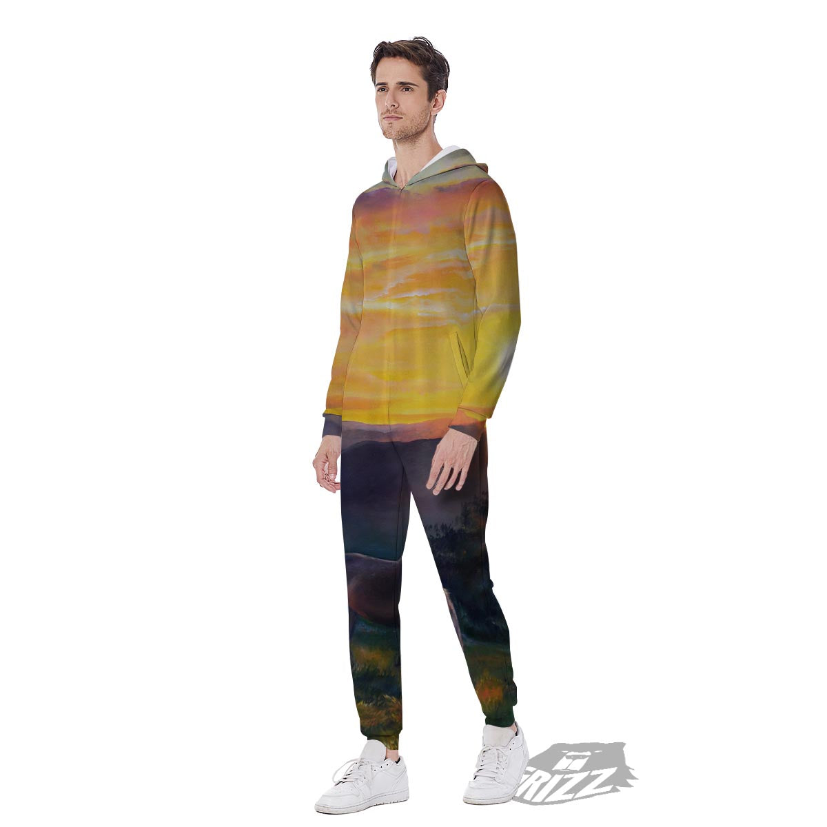 Painting Sunset Horse Print Men's Jumpsuit-grizzshop