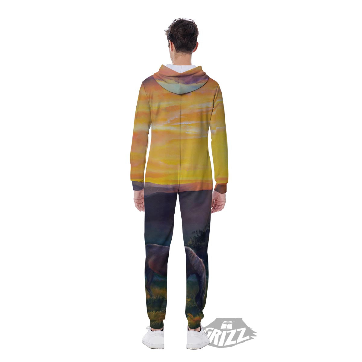 Painting Sunset Horse Print Men's Jumpsuit-grizzshop