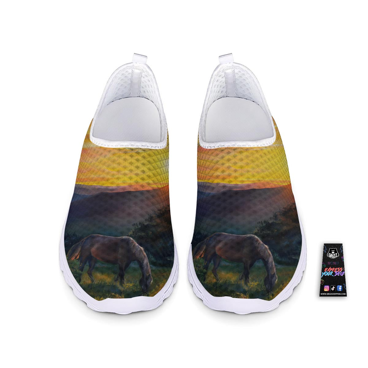Painting Sunset Horse Print Nurse Shoes-grizzshop