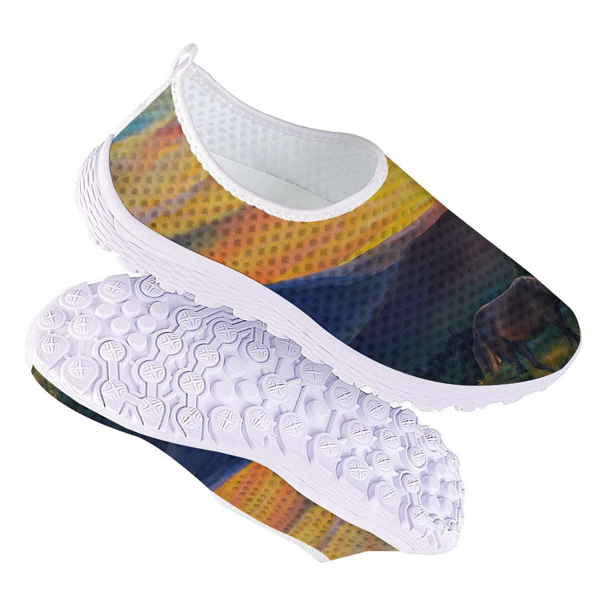 Painting Sunset Horse Print Nurse Shoes-grizzshop
