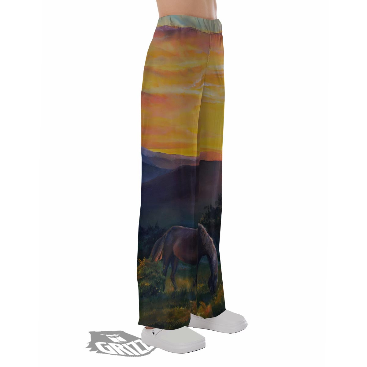 Painting Sunset Horse Print Pajama Pants-grizzshop