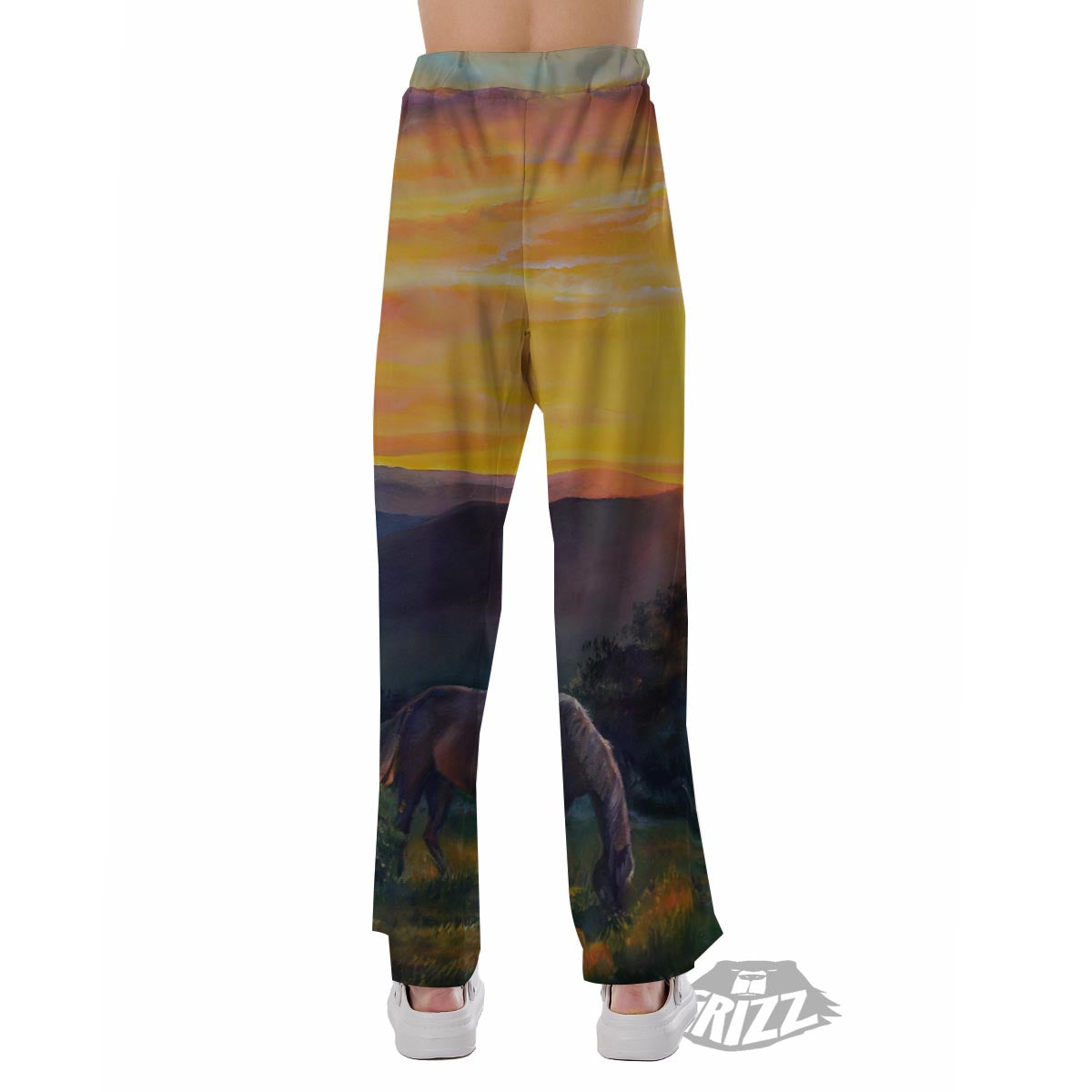 Painting Sunset Horse Print Pajama Pants-grizzshop
