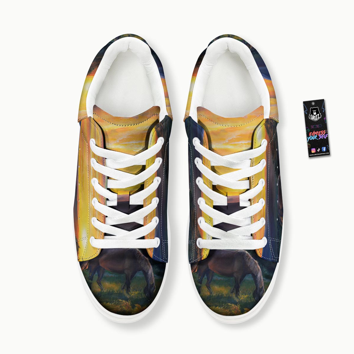 Painting Sunset Horse Print Platform Shoes-grizzshop