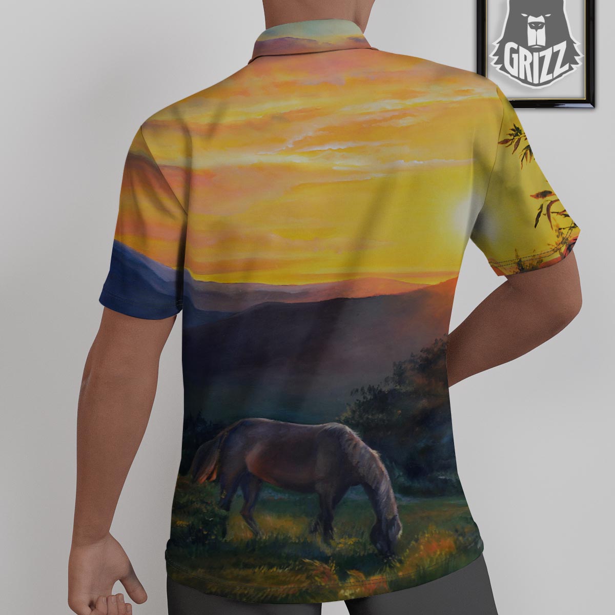Painting Sunset Horse Print Untucked Shirts-grizzshop