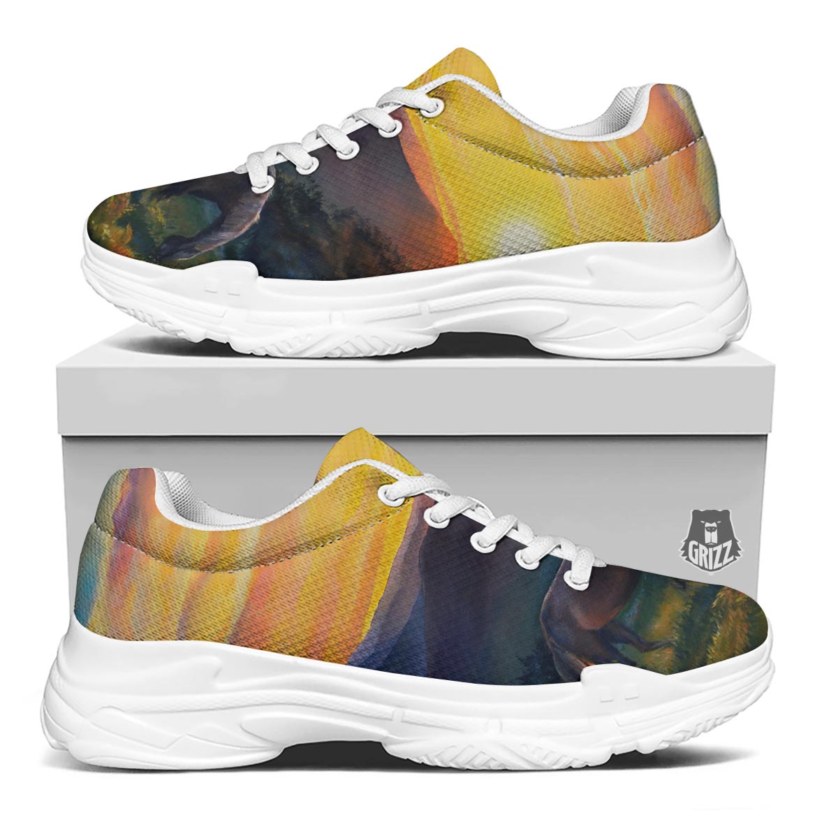 Painting Sunset Horse Print White Chunky Shoes-grizzshop