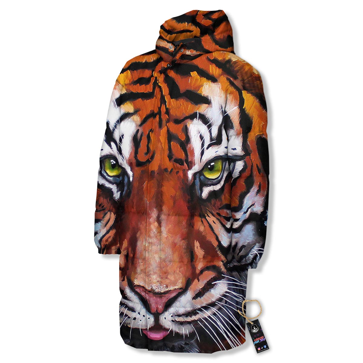 Painting Tiger Print Long Down Jacket-grizzshop