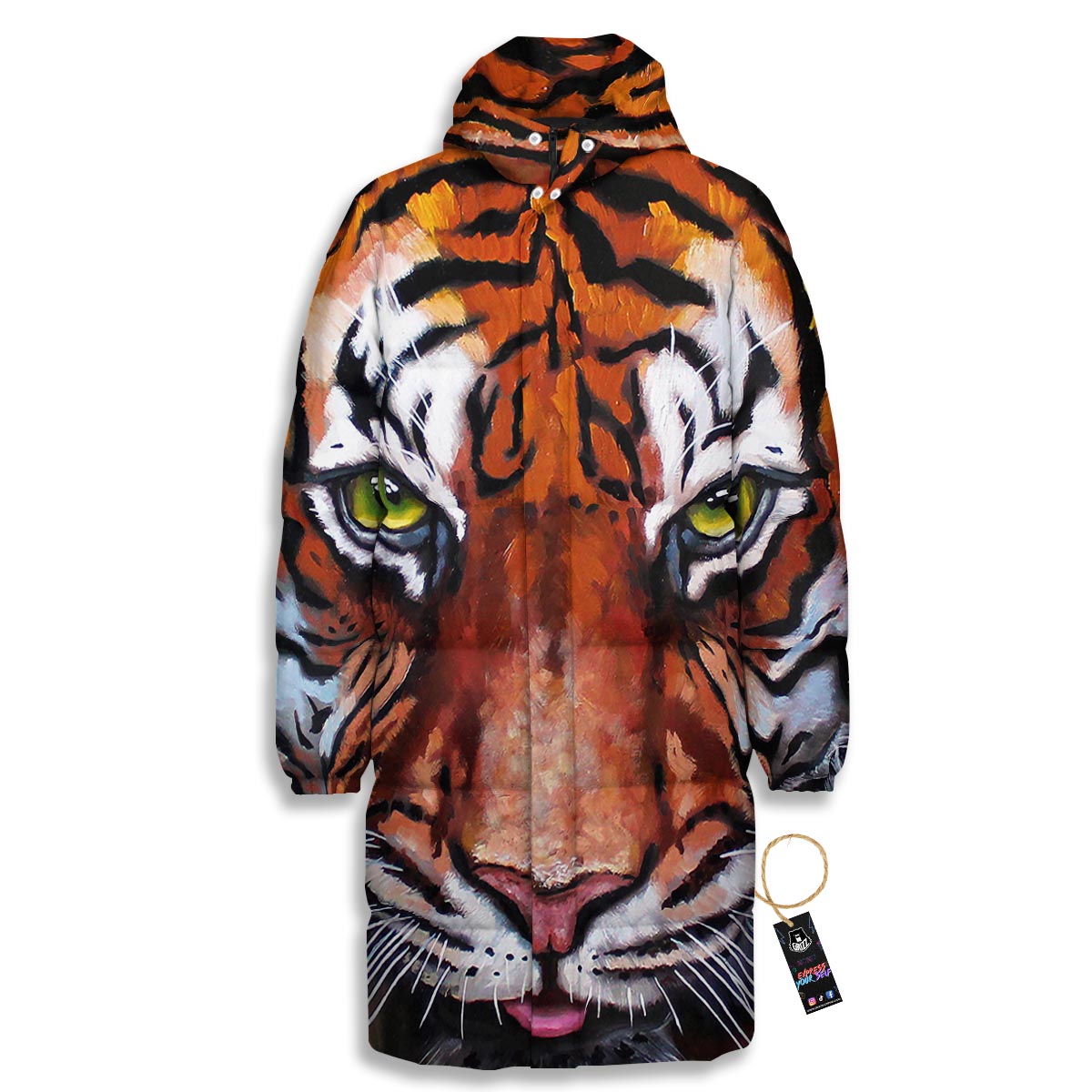 Painting Tiger Print Long Down Jacket-grizzshop