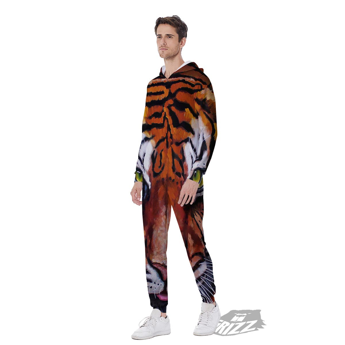 Painting Tiger Print Men's Jumpsuit-grizzshop