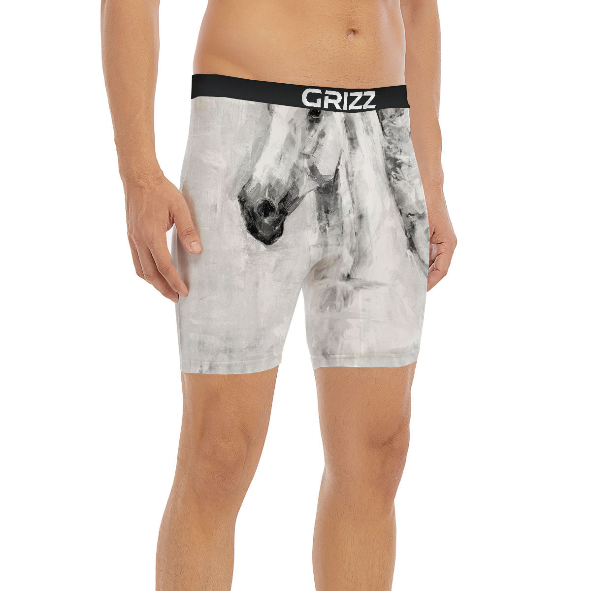 Painting White Horse Print Boxer Briefs-grizzshop