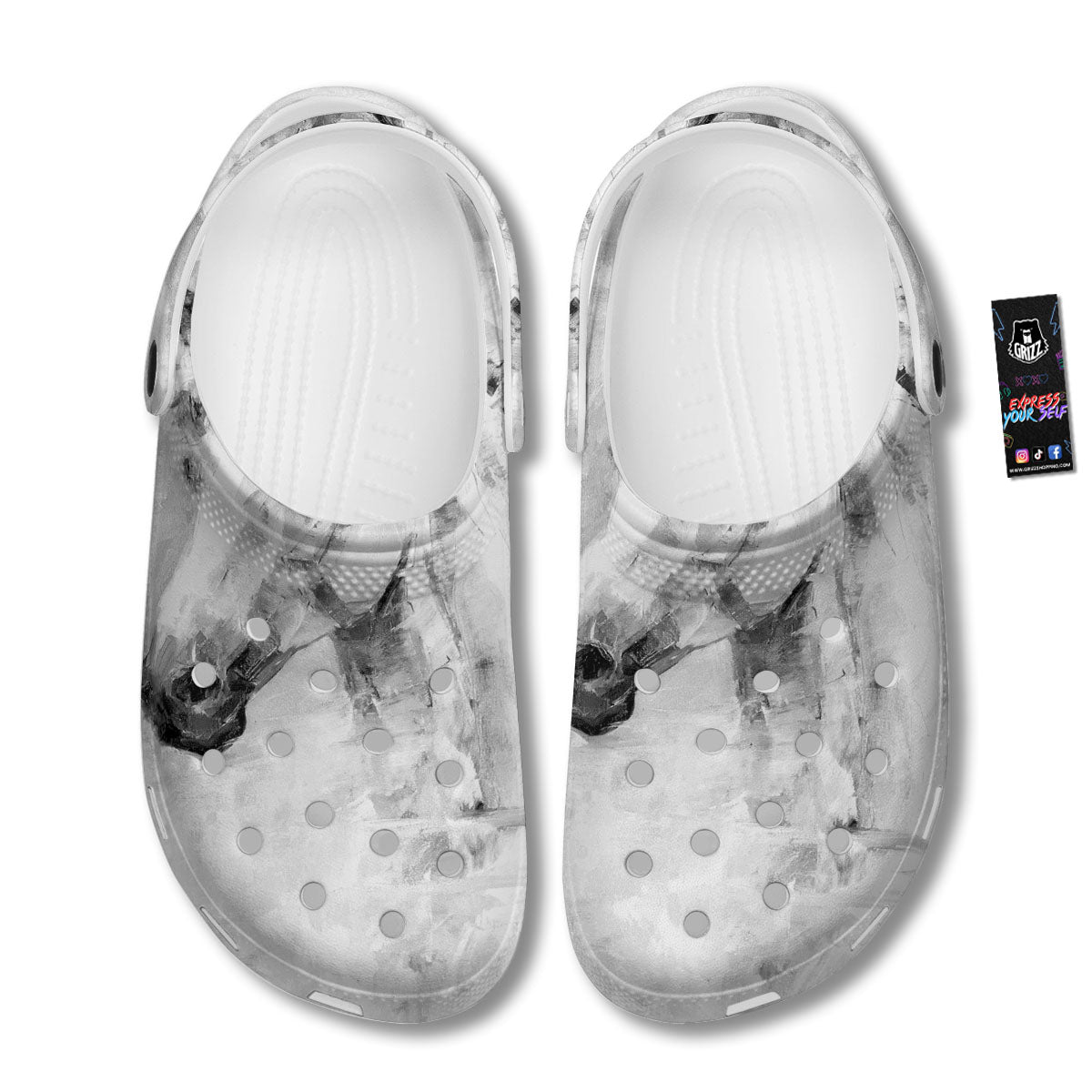 Painting White Horse Print Clog-grizzshop