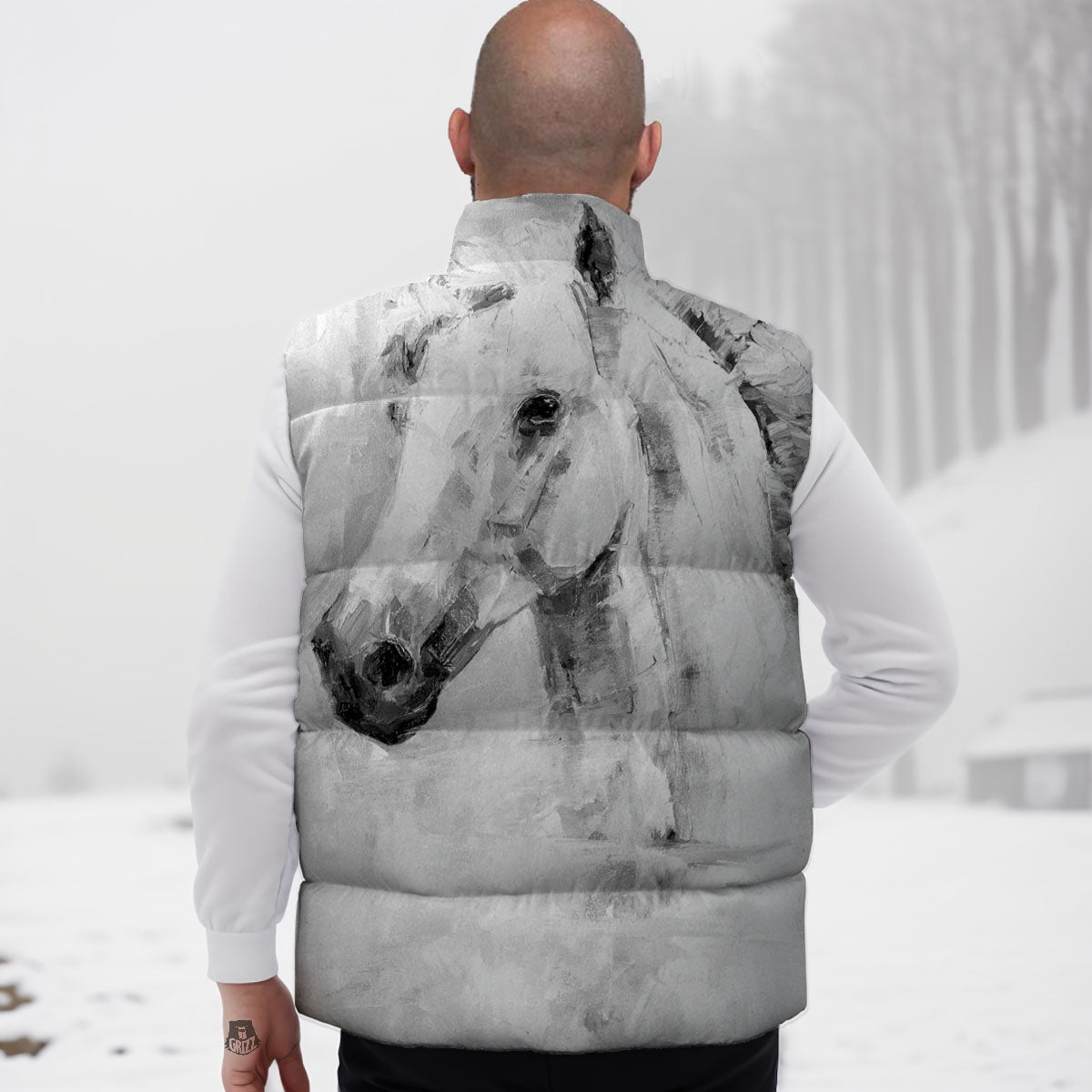 Painting White Horse Print Down Vest