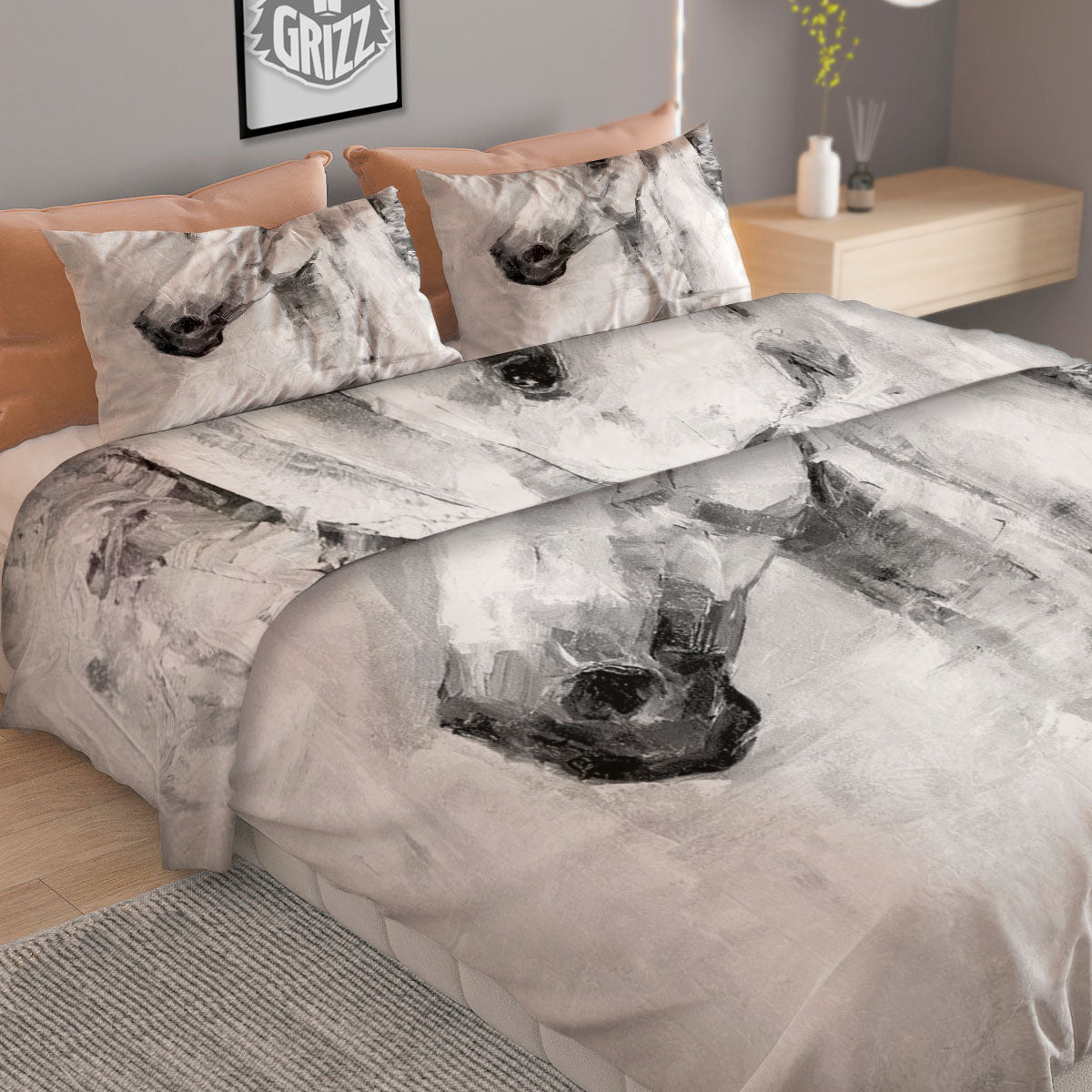 Painting White Horse Print Duvet Cover Bedding Set