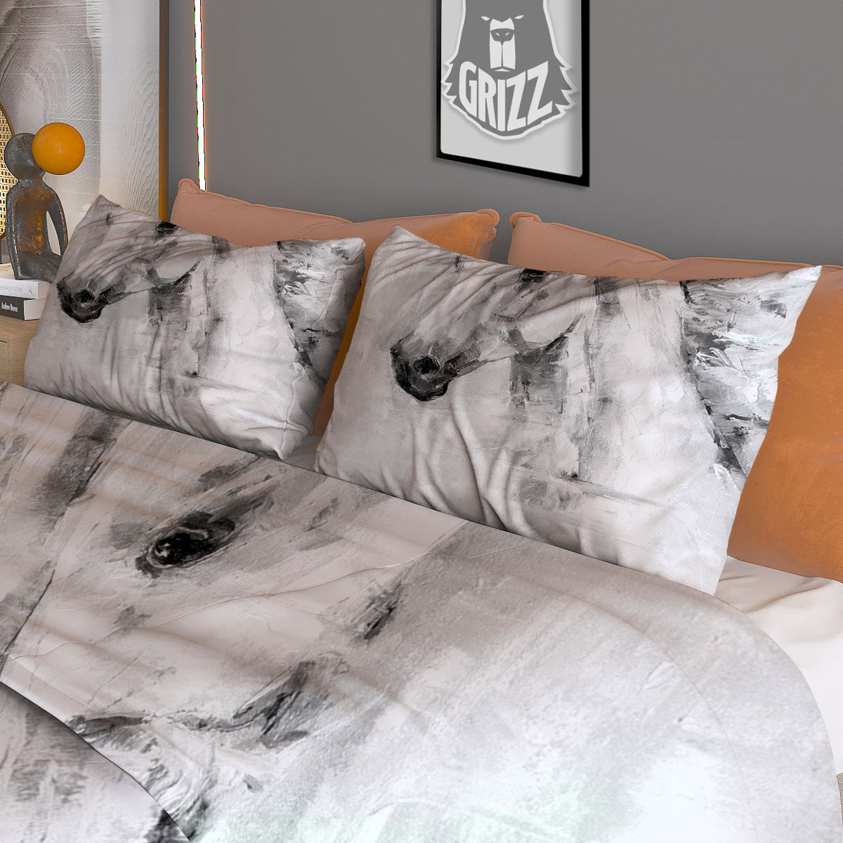 Painting White Horse Print Duvet Cover Bedding Set