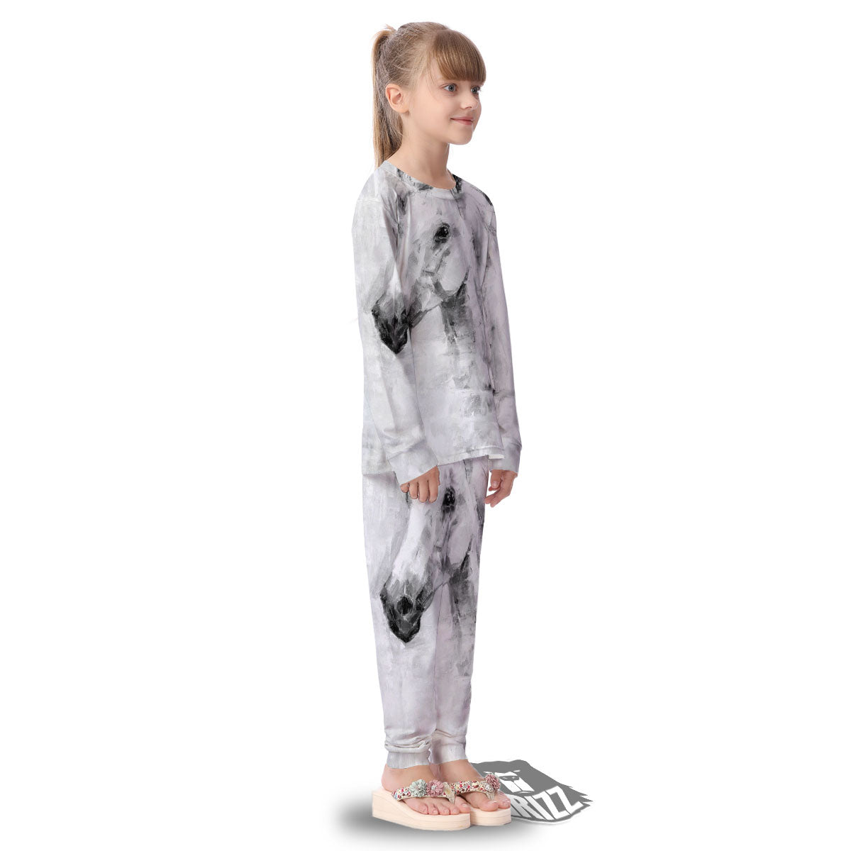 Painting White Horse Print Kid's Pajamas-grizzshop