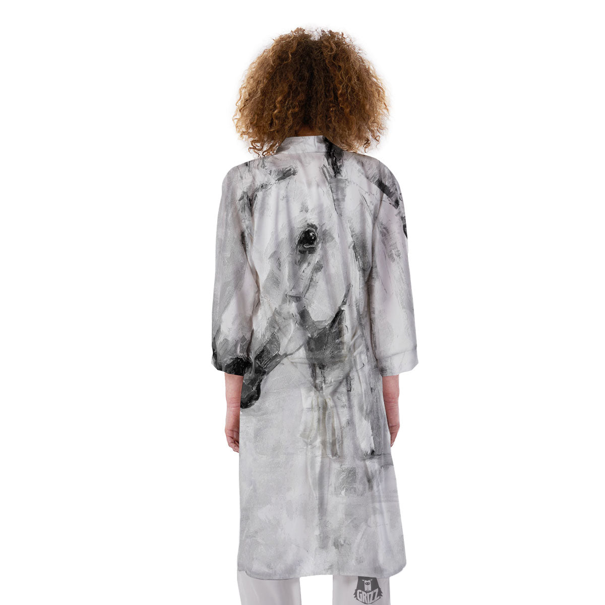 Painting White Horse Print Kimono-grizzshop