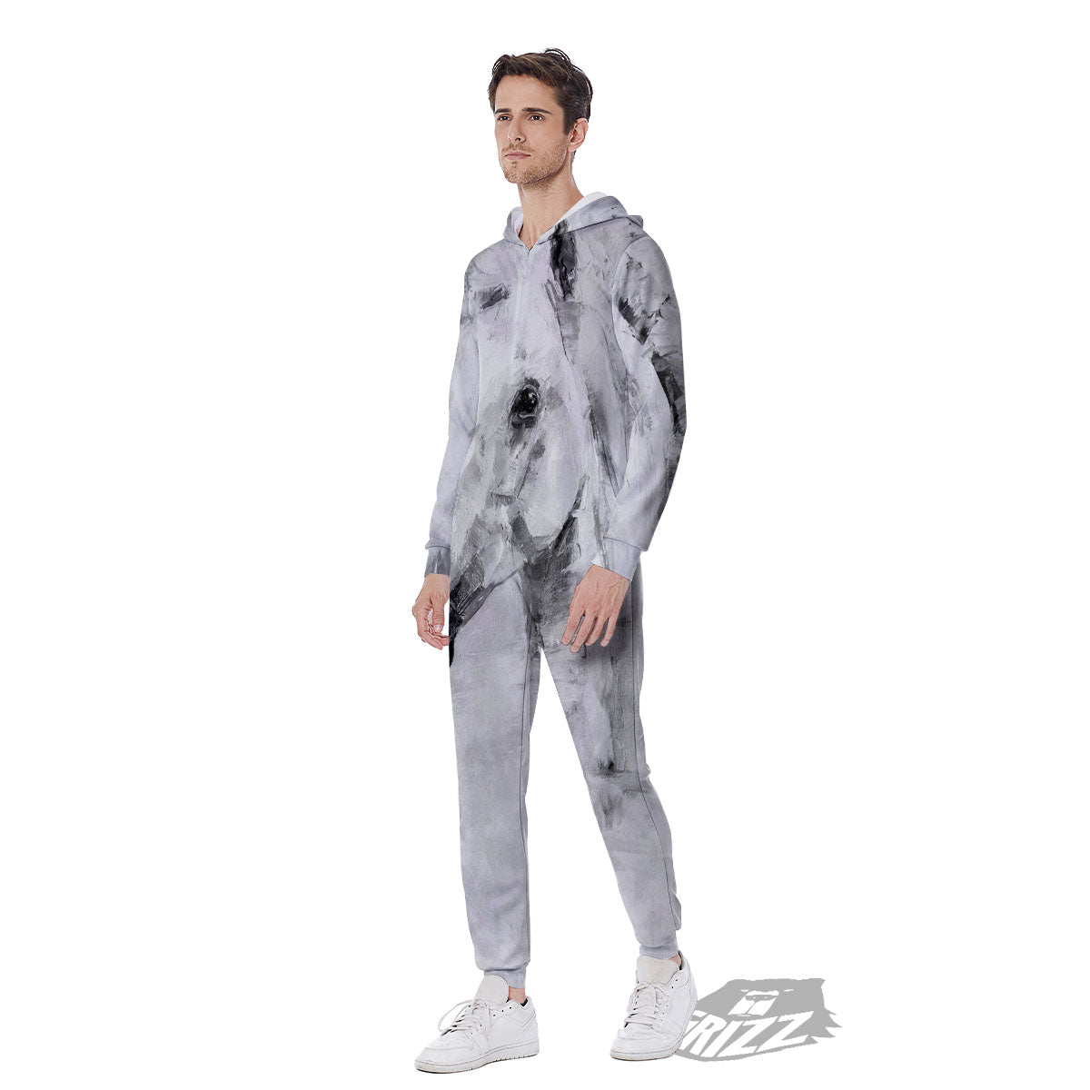 Painting White Horse Print Men's Jumpsuit-grizzshop