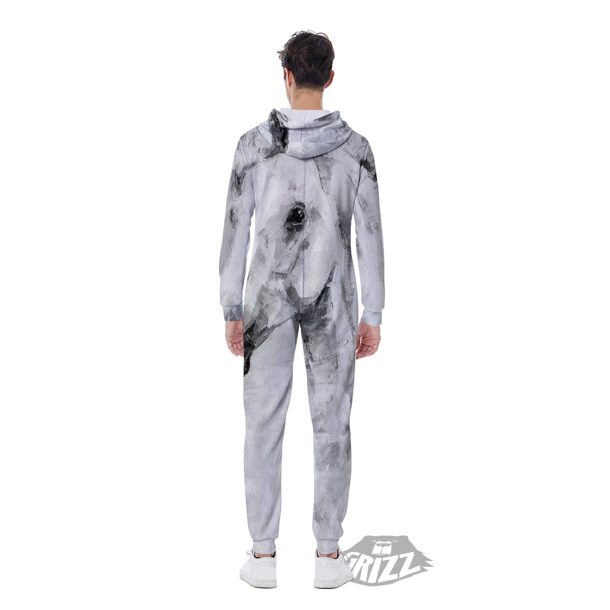 Painting White Horse Print Men's Jumpsuit-grizzshop