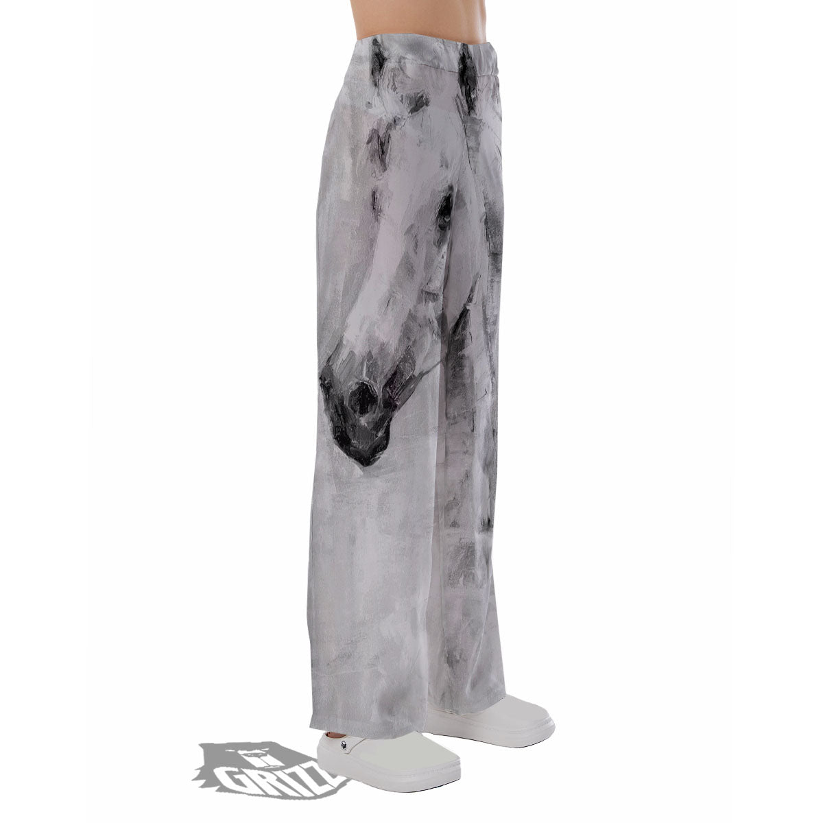 Painting White Horse Print Pajama Pants-grizzshop