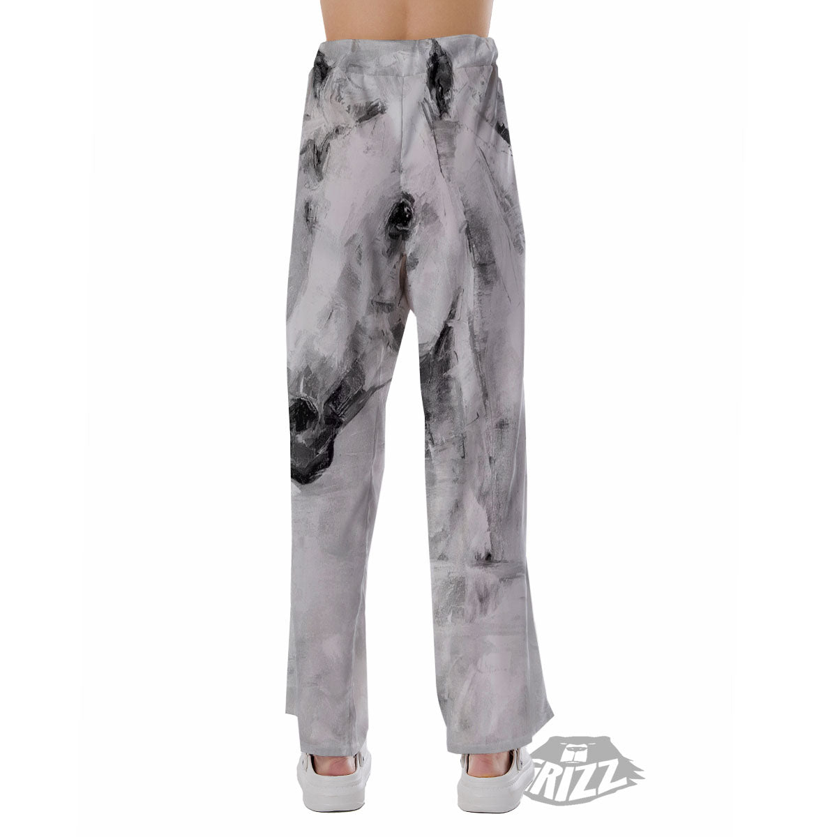 Painting White Horse Print Pajama Pants-grizzshop