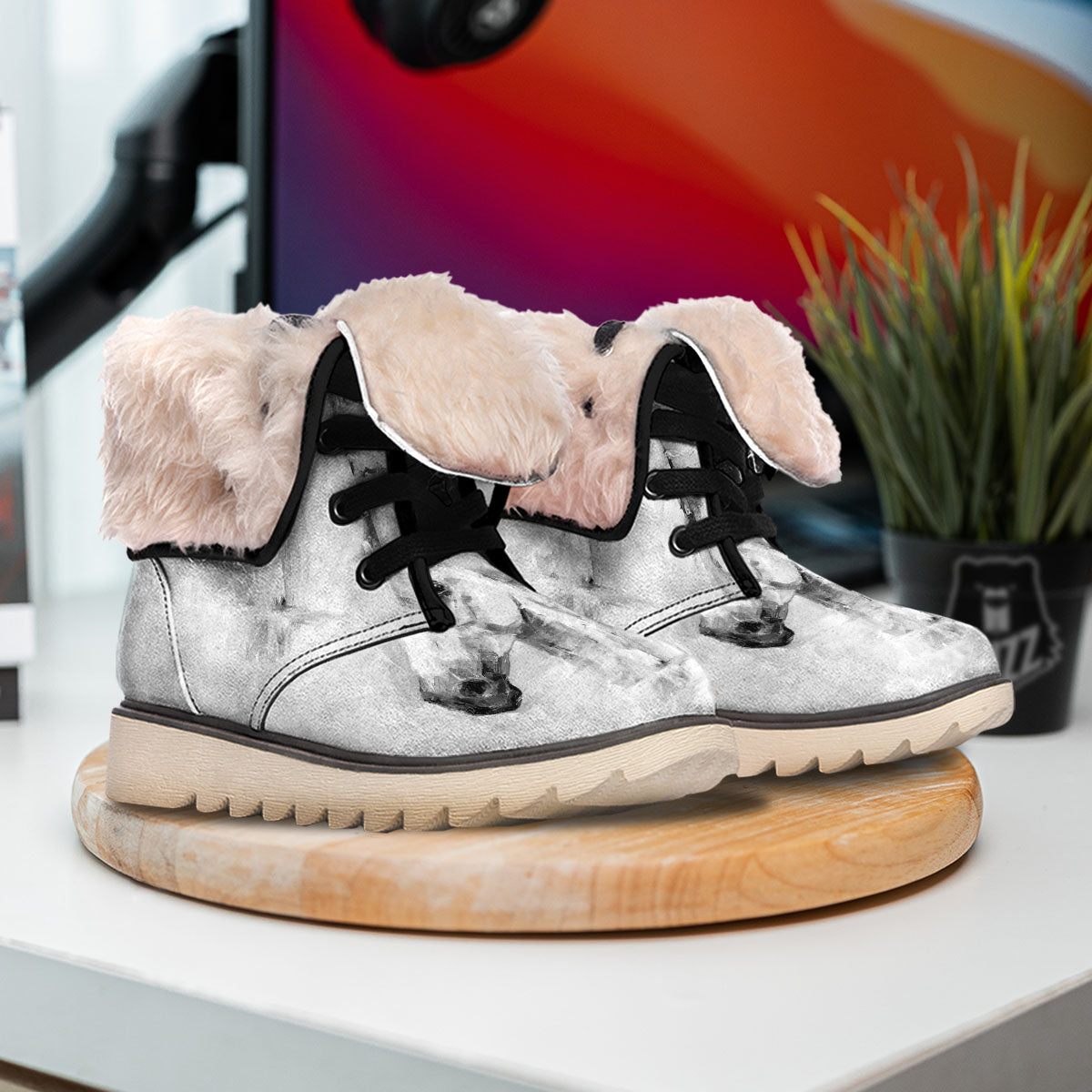 Painting White Horse Print Snow Boots-grizzshop