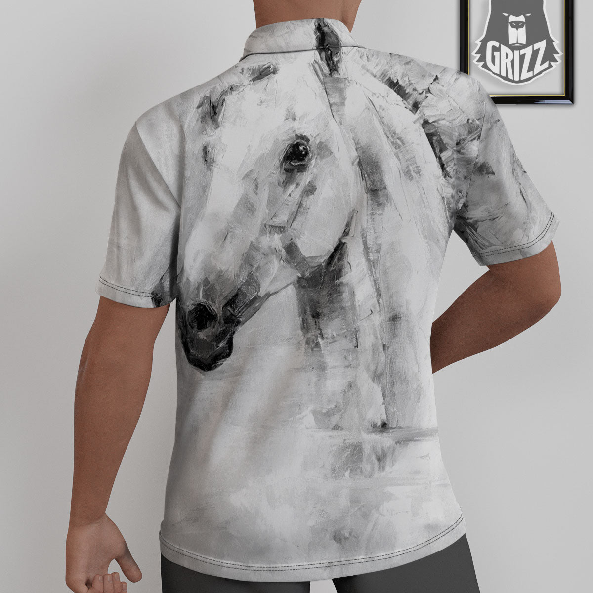 Painting White Horse Print Untucked Shirts-grizzshop