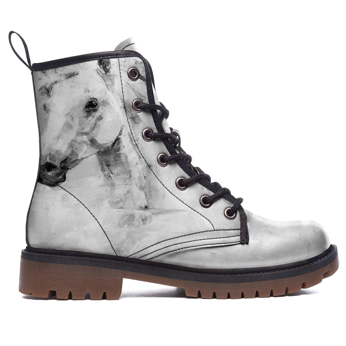 Painting White Horse Print Work Boots-grizzshop