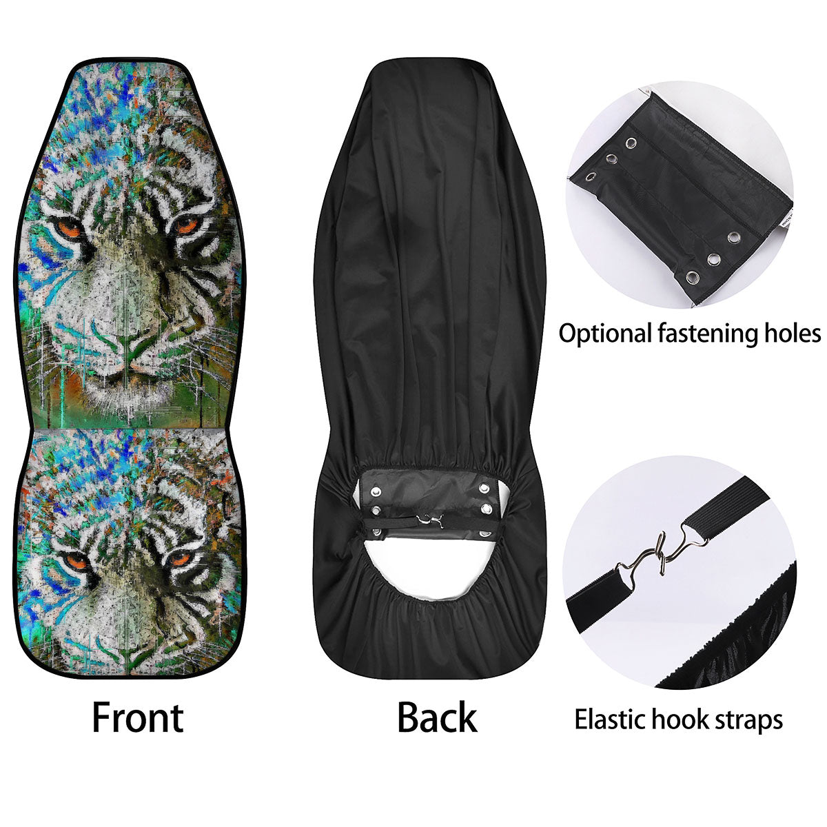 Painting White Tiger Print Car Seat Covers-grizzshop