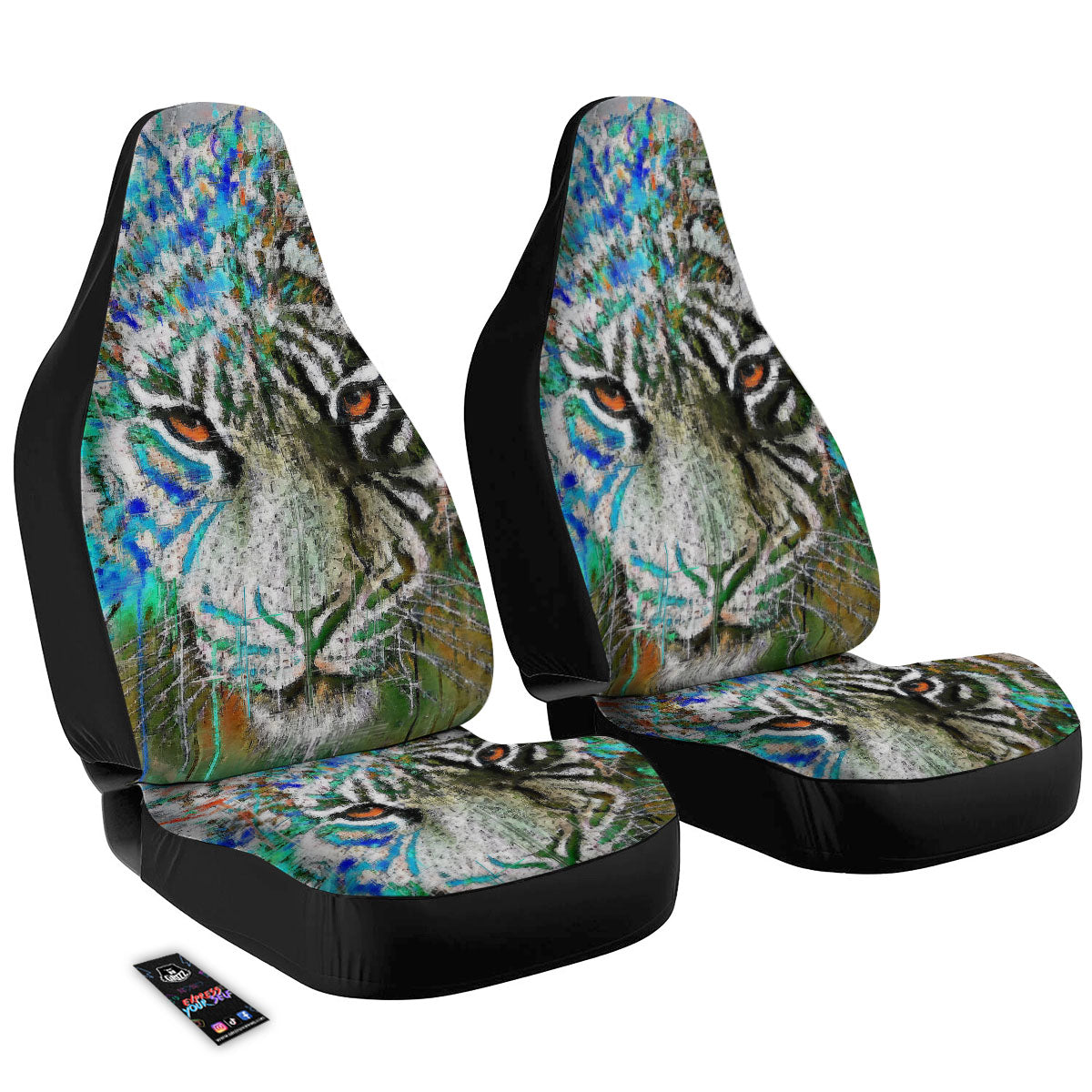 Painting White Tiger Print Car Seat Covers-grizzshop