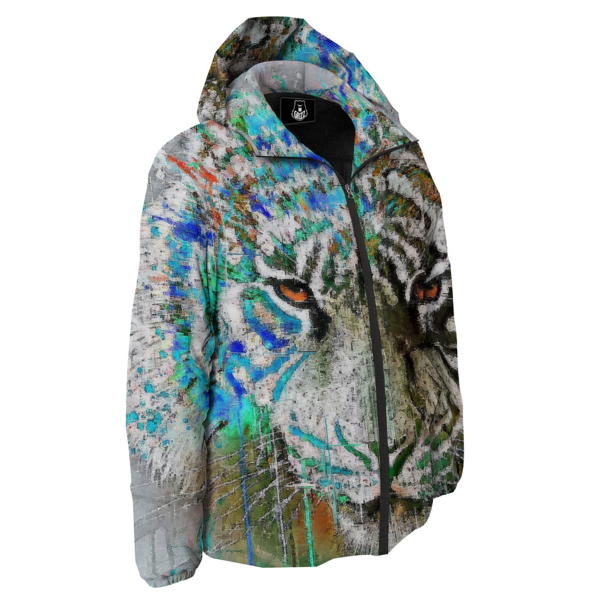 Painting White Tiger Print Down Jacket-grizzshop