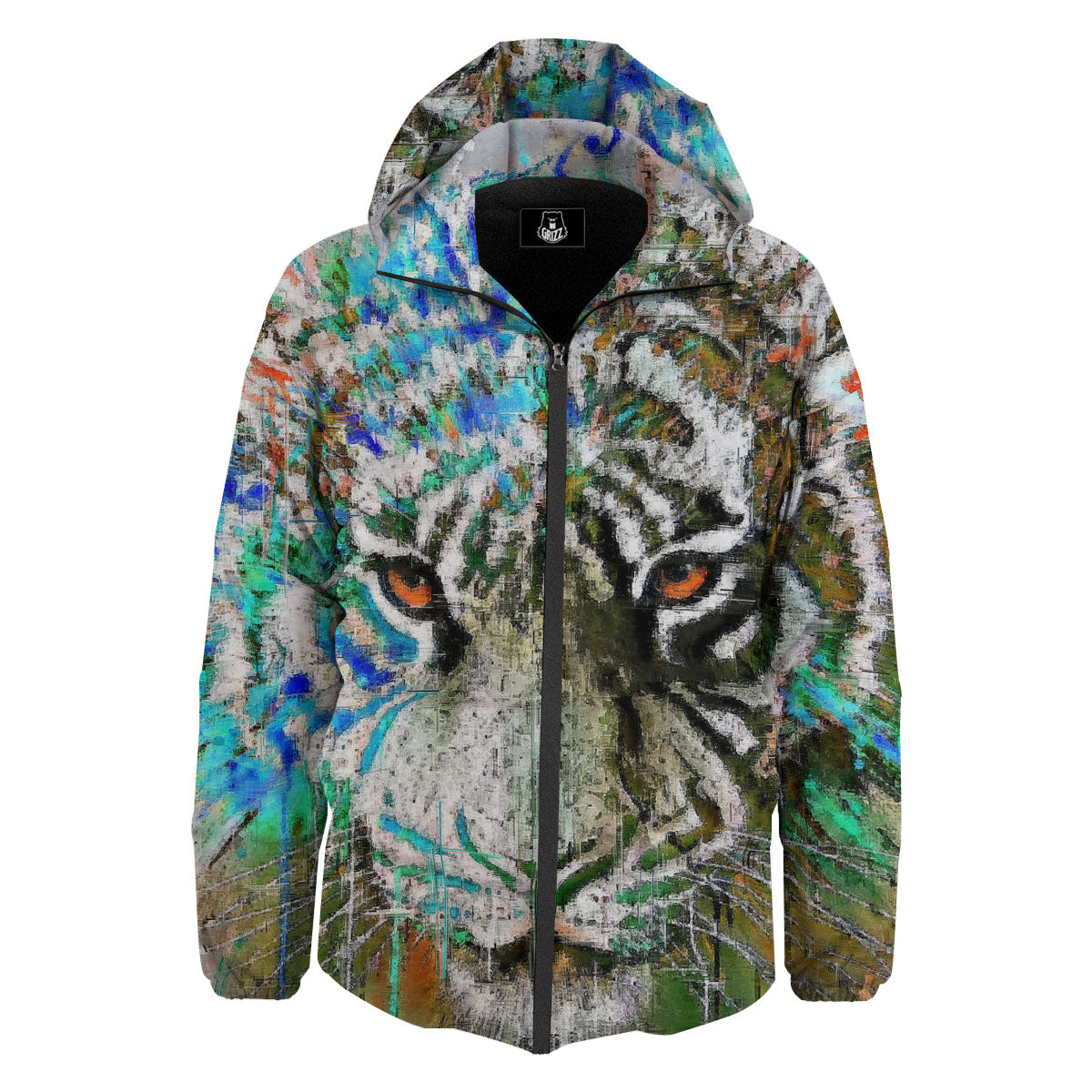 Painting White Tiger Print Down Jacket-grizzshop