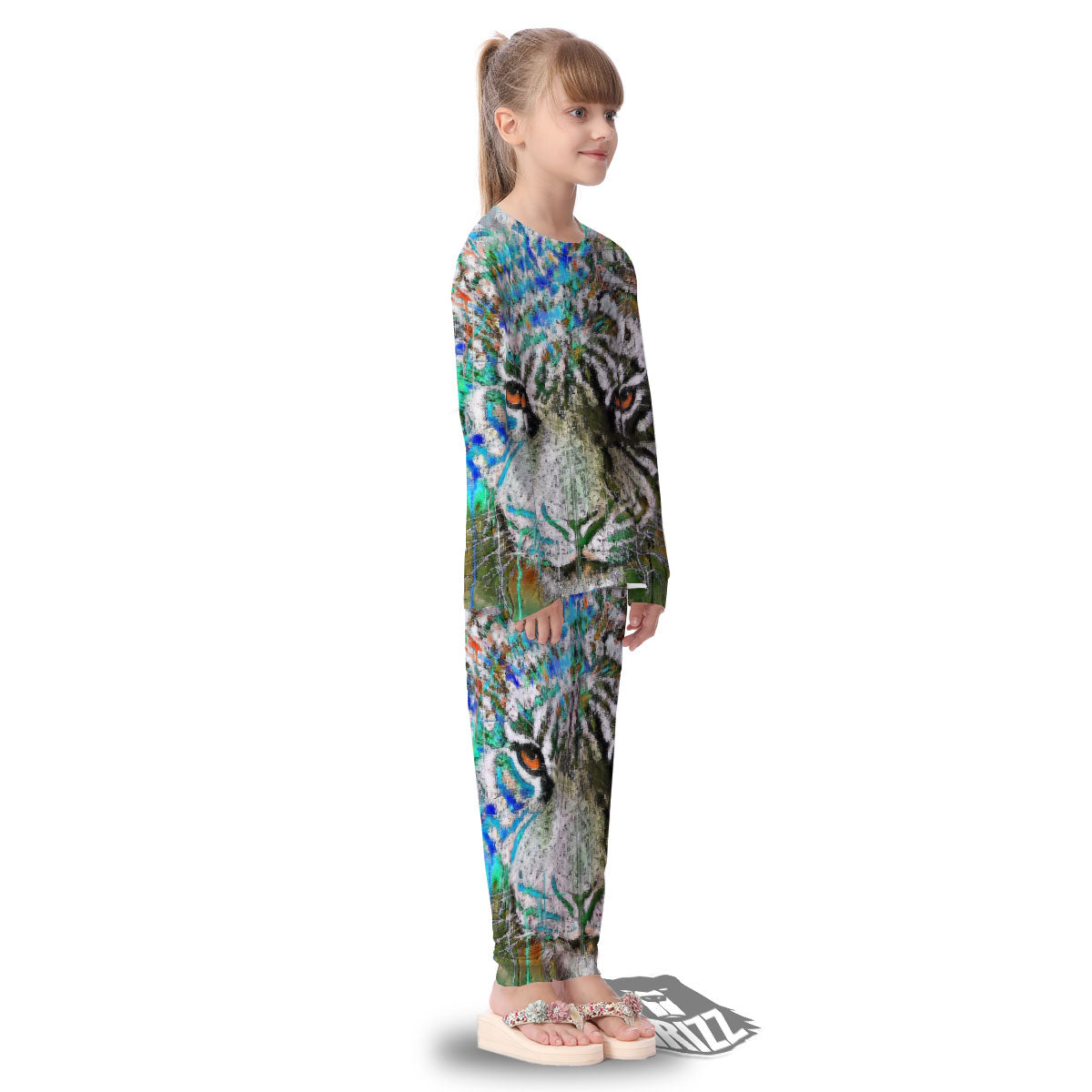 Painting White Tiger Print Kid's Pajamas-grizzshop