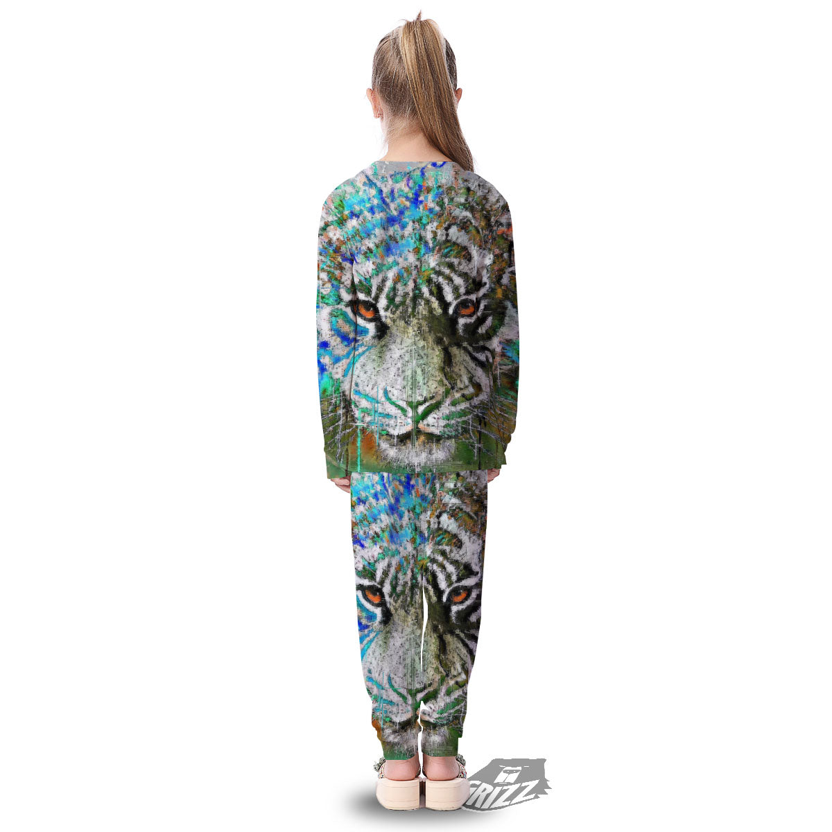 Painting White Tiger Print Kid's Pajamas-grizzshop