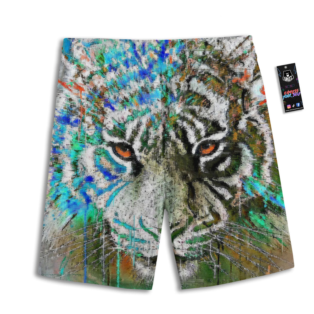 Painting White Tiger Print Men's Athletic Shorts