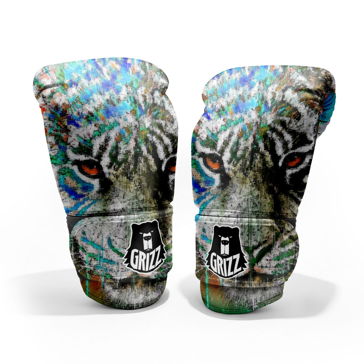 Painting White Tiger Print Pro Boxing Glove